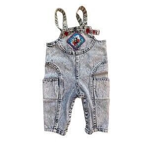 Little Ones Vintage 80s Acid Wash Going Places Overalls Size 12 Months